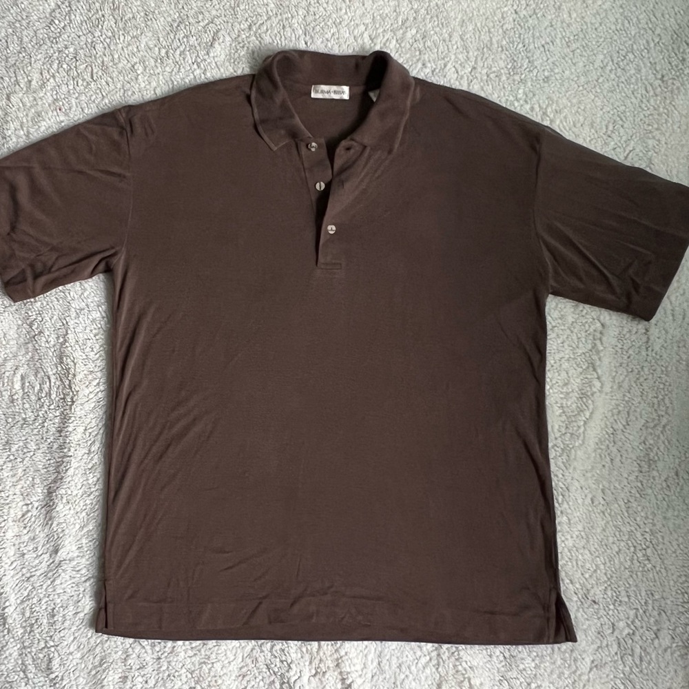 Burma Bibas Men's Polo Shirt Brown Rayon Short Sleeve Size Small